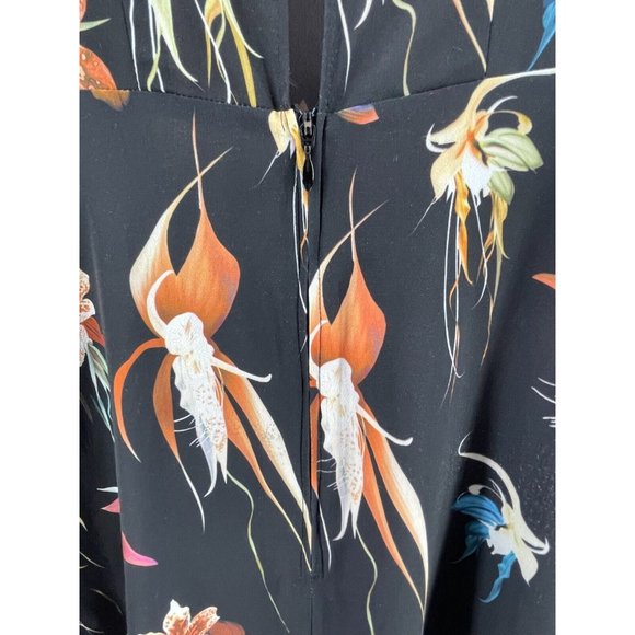 H M Women's 3/4 Sleeve Black Floral Print Slit Back Dress Size 8 - Picture 8 of 16